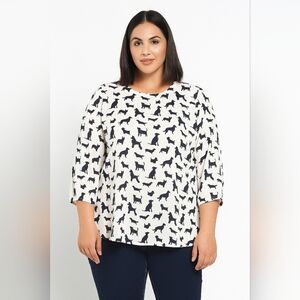 Holly And Whyte By Lindex Black and White Dog Print Top Size M